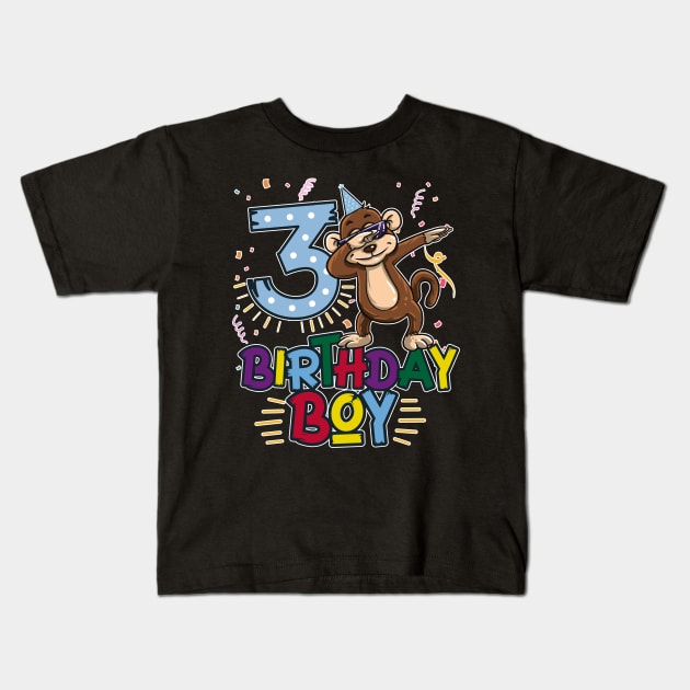 Funny Birthday Gift 3 year old Boy Dabbing Monkey T-Shirt Kids T-Shirt by Pummli